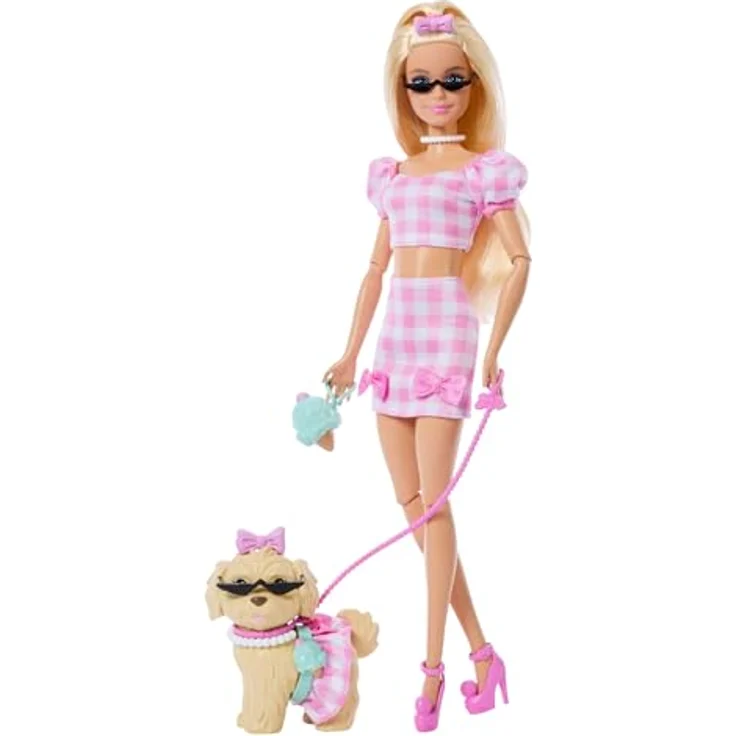 Barbie Zwillingslook Anziehpuppe mit Schleife und Haustier, inklusive stylischen Accessoires – Bild 1