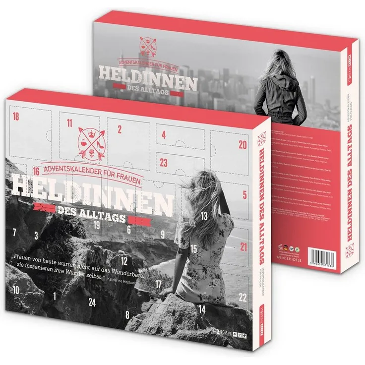 itenga Adventskalender itenga Frauen-Adventskalender Heldinnen des Alltags, Motiv: Heldinnen des Alltags, Maße: (B) 46cm x (T) 4,0 cm x (H) 34cm, 24 Überraschungen