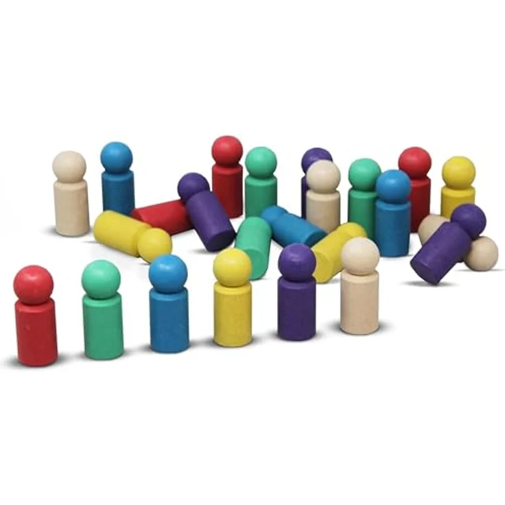 WISSNER 24 XXL-Spielfiguren Set, Öko-Freundliches RE-Wood Material, 6 Farben (Rot, Grün, Blau, Gelb, Lila, Natur), PEFC Zertifiziert, Ideal für Lern- und Brettspiele – Bild 1