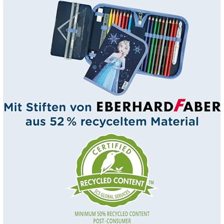 Scooli Gefülltes Schüleretui Frozen, Federmäppchen mit 14 Buntstiften, 2 Bleistiften und Zubehör, ergonomisch geformt, robust und langlebig, ideal für Schule und Freizeit, ab 6 Jahren – Bild 4