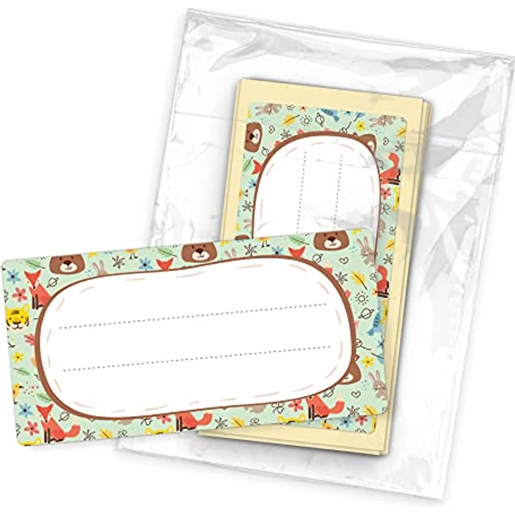 itenga 40x Buchetiketten Heftetiketten 9x4,5cm, selbstklebende Schulheft Etiketten mit Waldtieren, beschreibbar – Bild 3