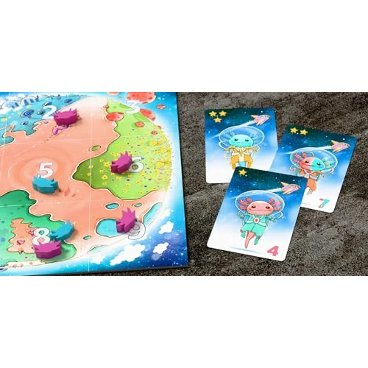 HABA Galaxolotl - No Risk No Stars - Abenteuerliches Karten- und Brettspiel für 2 bis 4 Spieler, ab 8 Jahren, mit witzigen Axolotl-Karten – Bild 2