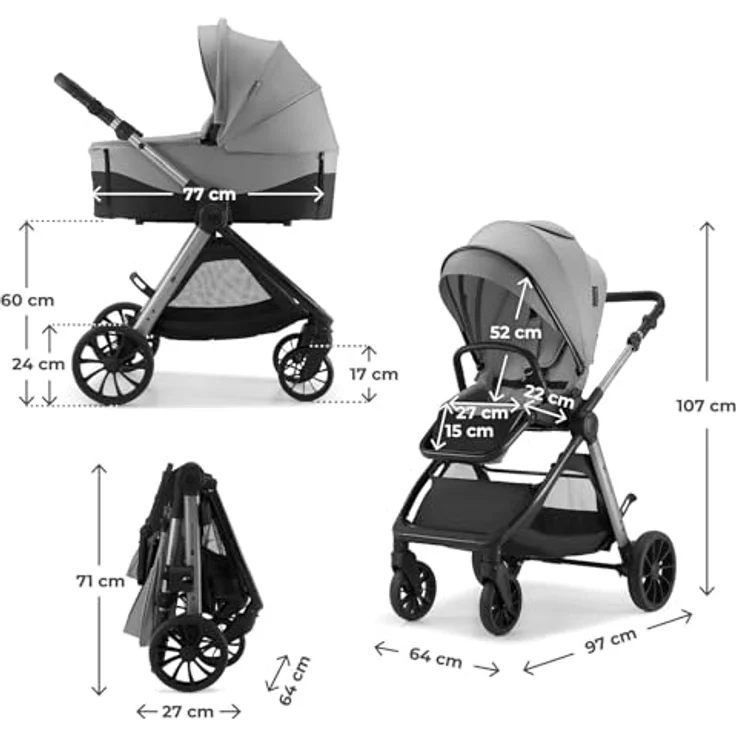 Kinderkraft VESTO 2, 3-in-1-Kinderwagen mit Babywanne und MINK PRO 2 Autositz, wendbarer Sportsitz, Travel System, Grau – Bild 13