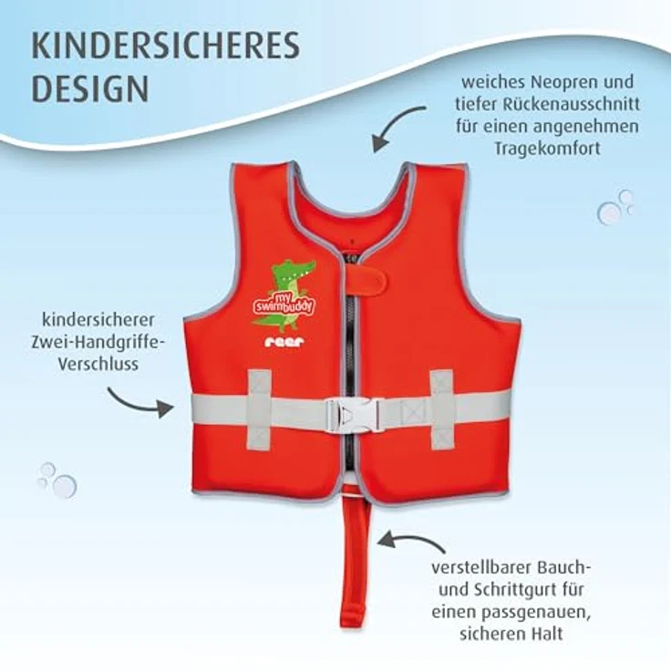 Reer myswimbuddy Schwimmlernweste | Schwimmhilfe für Babys und Kleinkinder | Größe S | Neopren | 15-19kg | Blau – Bild 3