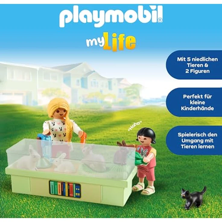 PLAYMOBIL 71753 - Familie mit Hasen - Playmobil my Life, Spielset mit Garten, Tiergehege und Nachbarn – Bild 3