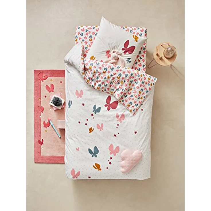Vertbaudet Bettwäsche-Set für Kinder Schmetterlinge rosa Bedruckt 140X200 - Kissen 50X75 – Bild 3