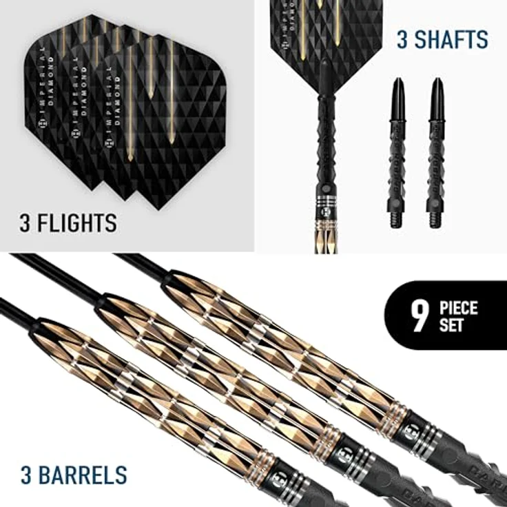 Harrows Imperial Diamond 90% Tungsten Dartpfeile, 24g mit diamantgefrästem Griff und Nickel-Silber-Schäften – Bild 2