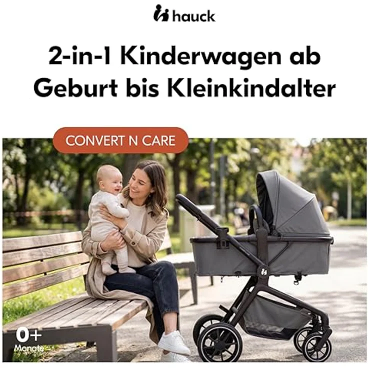 Hauck 2in1 Kinderwagen Convert N Care, ab Geburt bis 4 Jahre, Dark Grey, inkl. Matratze und Babyschalen-Adapter – Bild 2