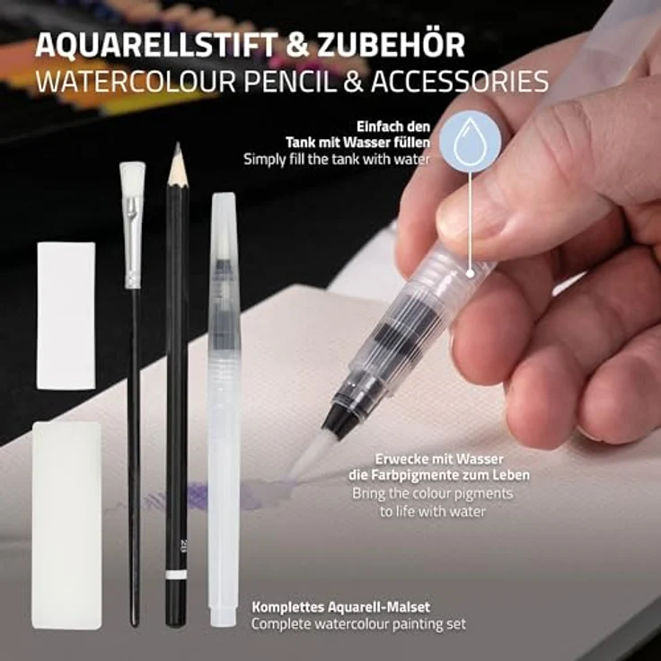 ECD Germany Kreativset Malkoffer 49-tlg, Aquarellfarben Set mit 48 Farben, Pinsel, Bleistift 2B, in silberner Metallschachtel – Bild 4