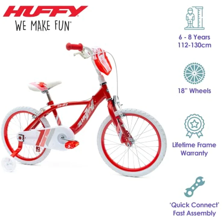 Huffy Mädchen Glimmer 18 Zoll Mädchenfahrrad Rot 6-8 Jahre Leichtes Schnellmontagerad + Stabilisatoren Bike, 45,7 cm – Bild 2