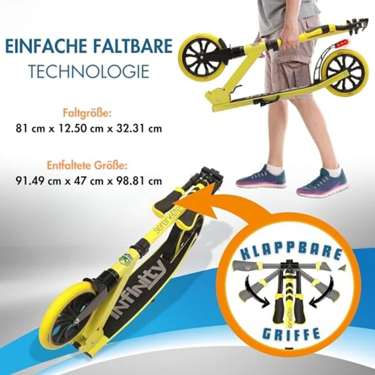 Hurtle SereneLife Roller, klappbarer Tretroller für Kinder & Erwachsene, höhenverstellbar, Big Wheel Scooter bis 120 kg, schwarze Variante – Bild 5