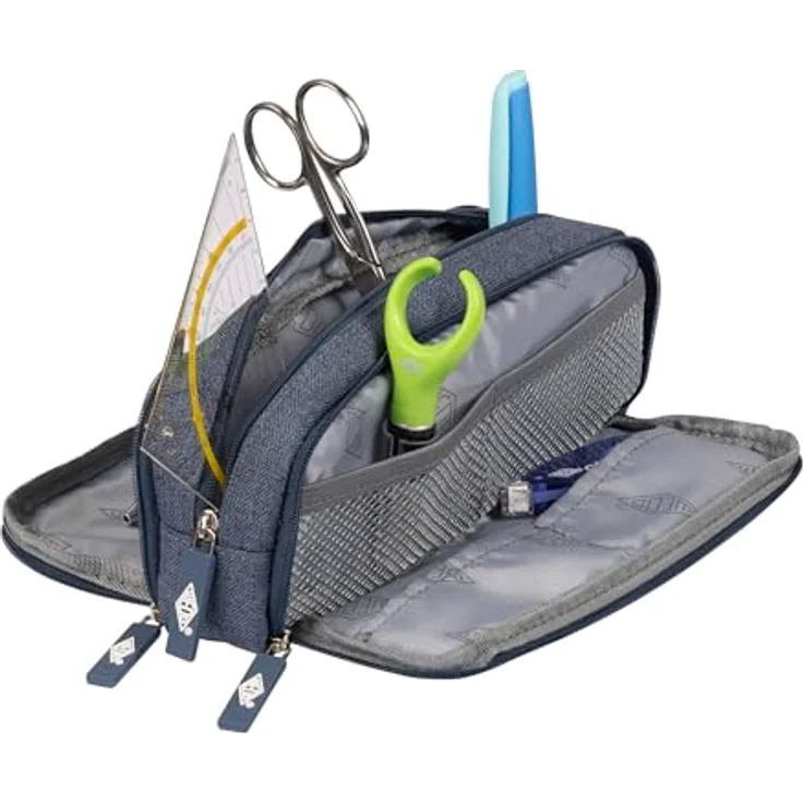 WEDO Federmäppchen Schlamperbox Denim mit 3 Fächern blau - Organisationswunder mit 7 Stiftschlaufen, 2 Kartenfächern und 2 Netzfächern – Bild 2
