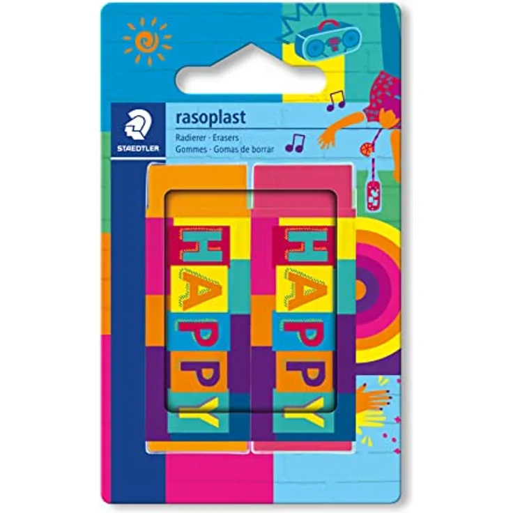 STAEDTLER Radiergummi rasoplast, sehr gute Radierergebnisse, phthalat- und latexfrei, geringe Krümelbildung, in bekannter rasoplast Qualität, 2 Radierer in sortierten Farben, 526B2BK2HA