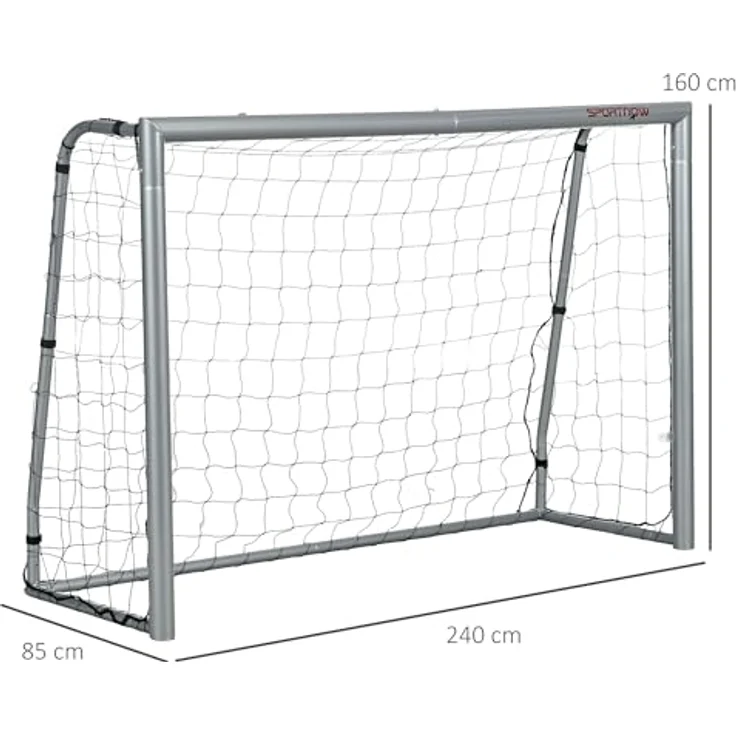 SPORTNOW Fußballtor mit PE-Netzgewebe, 240 x 85 x 160 cm, Stahl, für Garten, Grau – Bild 5