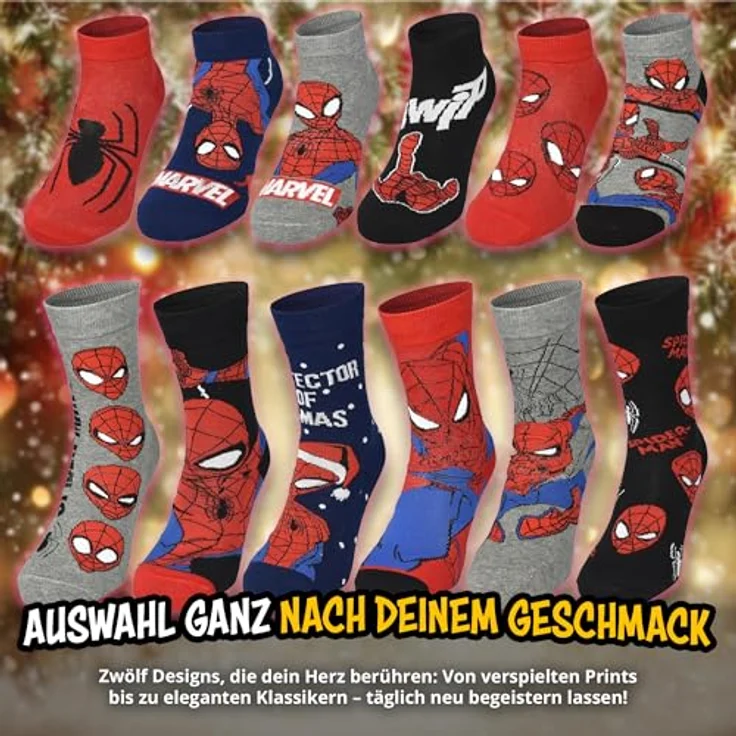United Labels Marvel Spiderman Adventskalender, 12 Paar Socken für Herren (Größe 40-45), Sneaker und lange Socken, offizielles Merchandise, ideales Weihnachtsgeschenk – Bild 4