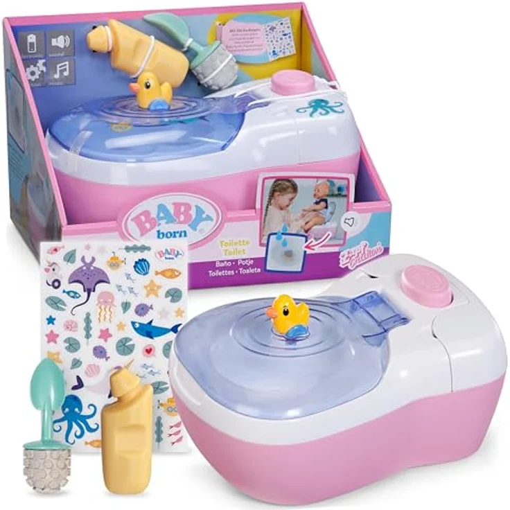 BABY Born Toilette für Puppen 36 und 43 cm, mit Geräuschfunktion, Zubehör und Unterwasserwelt-Stickern – Bild 10