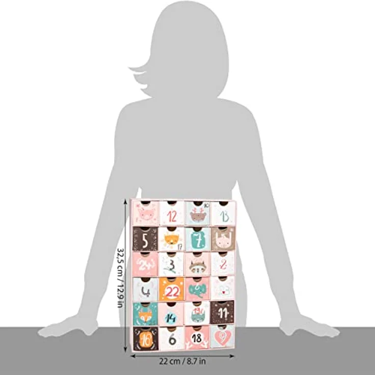 BRUBAKER Adventskalender zum Befüllen - Tierische Weihnachten Rosa - DIY Weihnachtskalender mit 24 Türchen - 32,5 cm groß aus Pappe – Bild 5