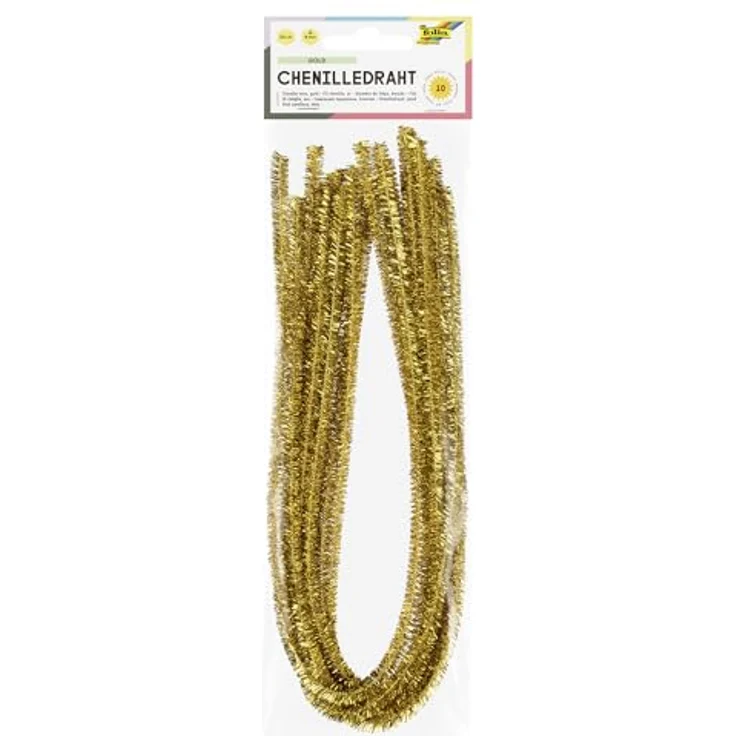 folia 77865 - Chenilledraht, Pfeifenputzer, 10 Stück in gold, Durchmesser 8 mm und 50 cm lang, ideal für Kinder zum Basteln und Gestalten von Tieren, Figuren und anderen Formen – Bild 2