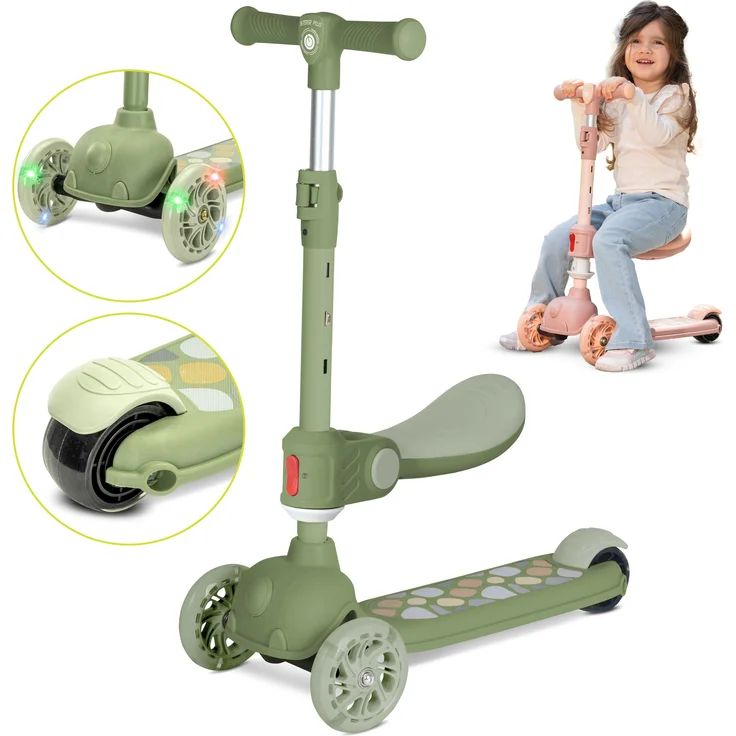 Lorelli JETSTER PLUS 2-in-1 3-Rad Kinder-Scooter mit klappbarem Sitz, verstellbaren LED Polyurethanrädern und ABEC-9 Lager, bis 20 kg