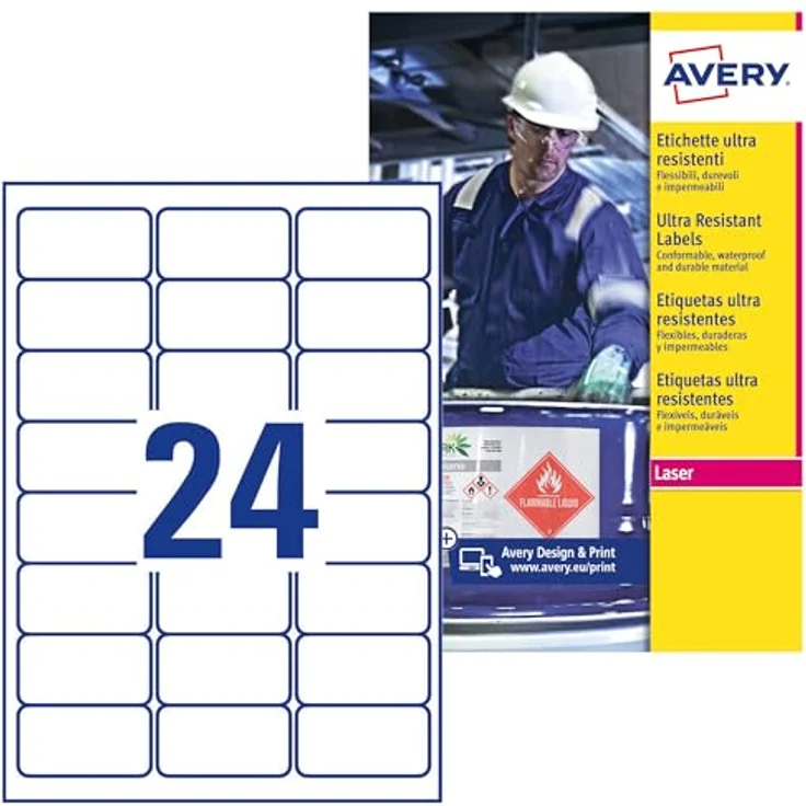 AVERY Zweckform L7912-10 Strapazierfähige Folienetiketten, 240 Aufkleber 63,5x33,9mm, extrem stark selbstklebend, reiß- und wasserfest, für schwierige Oberflächen, 10 Blatt, weiß – Bild 1