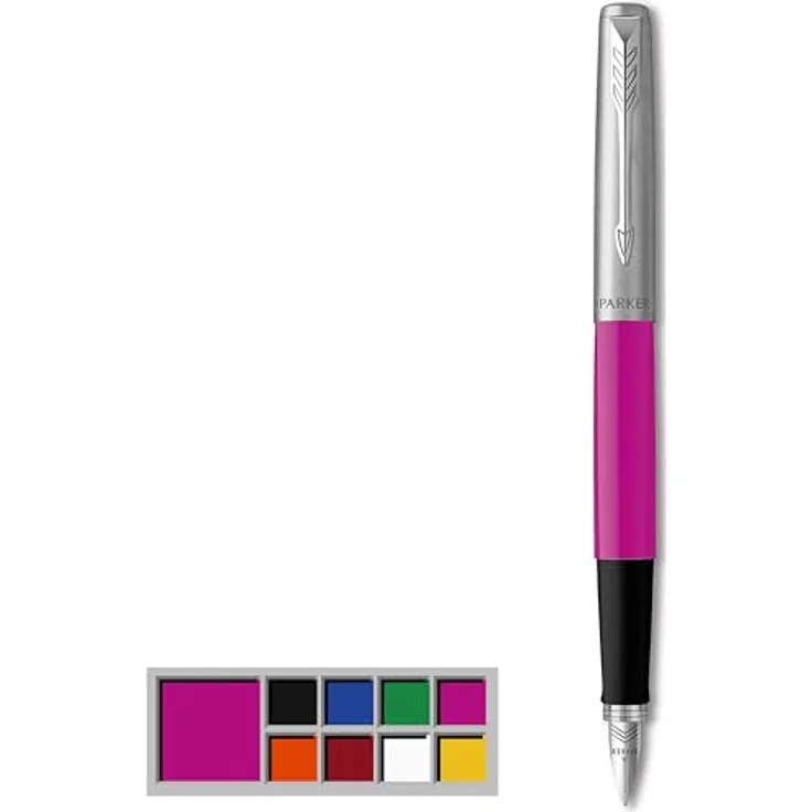 Parker Jotter Originals C.C. Füllhalter, Patronenfüllsystem, Edelstahl-Zierteile, kratzfester Kunststoffschaft, M Schreibbreite, blau, pink