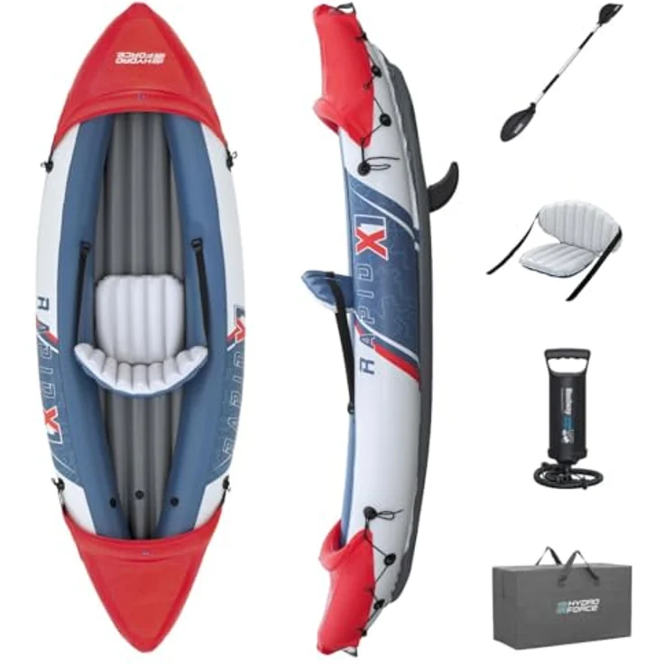 Bestway Hydro Force Rapid X1, Schlauchboot (290 cm, 1 Pers.), inklusive Paddel, Pumpe und Tragetasche, 120 kg Tragfähigkeit – Bild 1