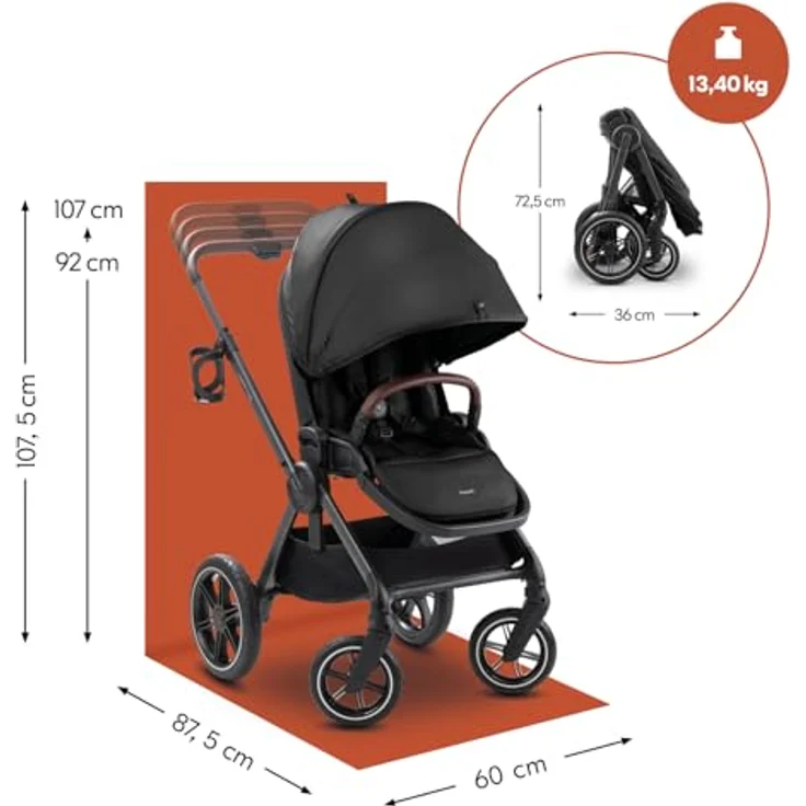 hauck Comfort N Care, Black - Kinder Buggy mit Liegefunktion, wendbarem Sitz, XL Verdeck UPF 50+, Federung und Gummi Rädern, bis 22 kg, inkl. Beindecke und Getränkehalter – Bild 3