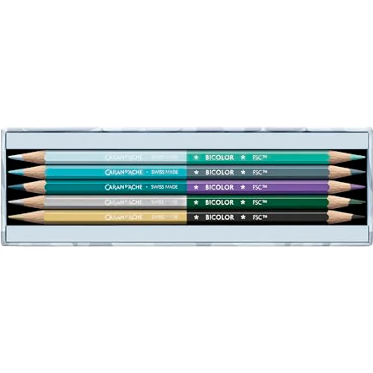 Caran d'Ache Farbset 9 Bicolor Bleistifte Alpine Frost Special Edition, 18 Farben mit Pinsel in Premium Kartonbox, lichtbeständige Künstlerstifte für Aquarellkunst – Bild 2