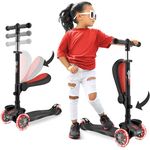 Hurtle ScootKid 3-Rad-Roller, Tretroller mit verstellbarem Lenker, rutschfester Plattform und blinkenden Radlichtern für Kinder von 2-12 Jahren, Mehrfarbig