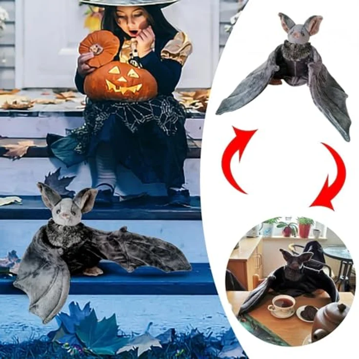 Tinisu Fledermaus Kuscheltier 30 cm – Weiches Halloween Plüschtier mit detailreicher Form – Bild 7
