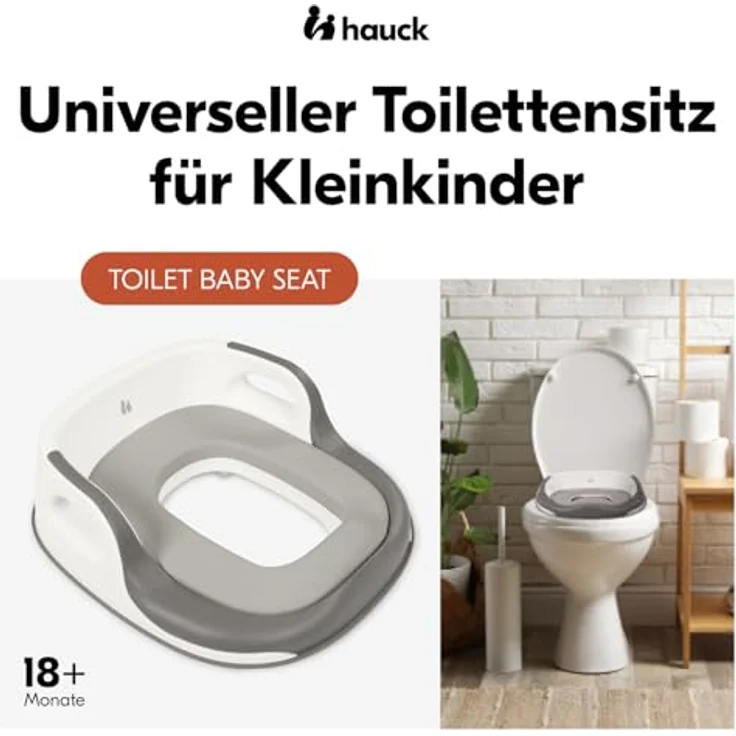 hauck Toilet Baby Seat, Grau - Universeller Toilettensitz für Kinder ab 18 Monaten mit Rückenlehne und Haltegriffen, einfach abwischbar und sicher zu befestigen – Bild 2