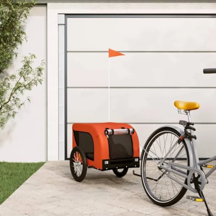vidaXL Fahrradhundeanhänger Fahrradanhänger Hunde Orange und Schwarz Oxford-Gewebe & Eisen, mit PVC-Fenster und reflektierenden Elementen – Bild 2
