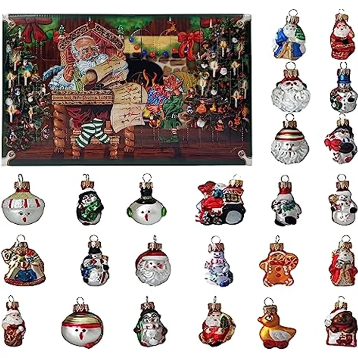 Krebs Glas Lauscha Adventskalender Weihnachtskalender mit Mini-Glasfiguren 4 cm Baumschmuck mundgeblasen und handdekoriert