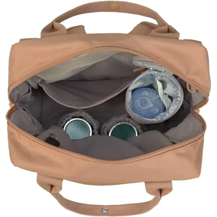 LÄSSIG Vividal Backpack, Baby Wickelrucksack mit Wickelunterlage, Kinderwagenbefestigung, Flaschenhalter, nachhaltig produziert, almond – Bild 2