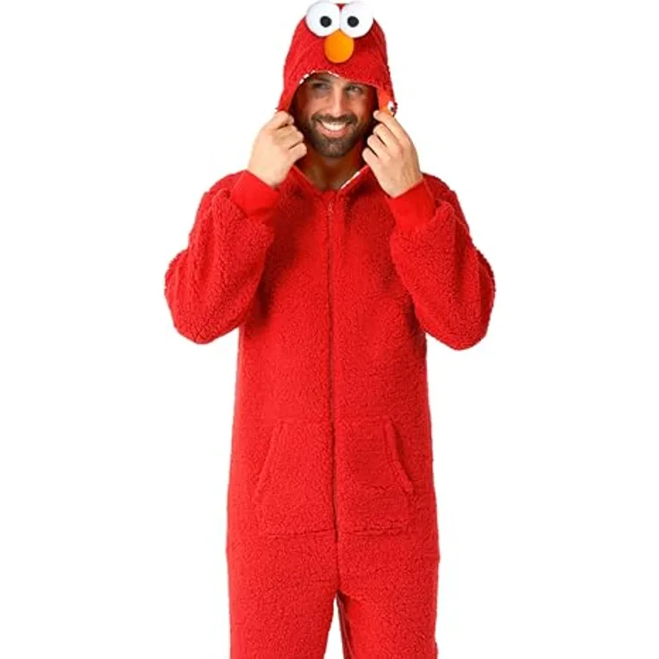 Konjac Sponge OppoSuits: Elmo (XXL), roter Onesie mit Reißverschluss und seitlichen Taschen