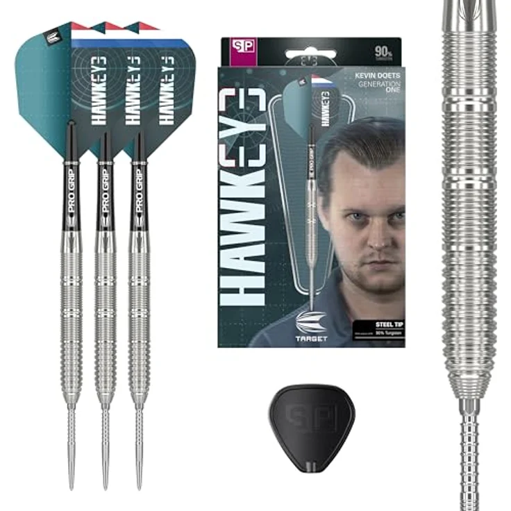 Target Darts Kevin Doets Gen 1 Steeldarts, 90% Tungsten, 23G, inklusive Swiss Fire Points und Pro Grip Schäften, Profi Dart Set – Bild 1