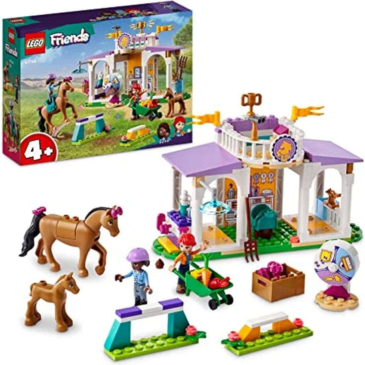 LEGO 41746 Friends Reitschule Set mit 2 Spielzeug-Pferden, Aliya und Mia Mini-Puppen, Reitstall- und Pferdespielzeug, Tierpflege-Geschenk für Kinder, Mädchen und Jungen ab 4 Jahre – Bild 1