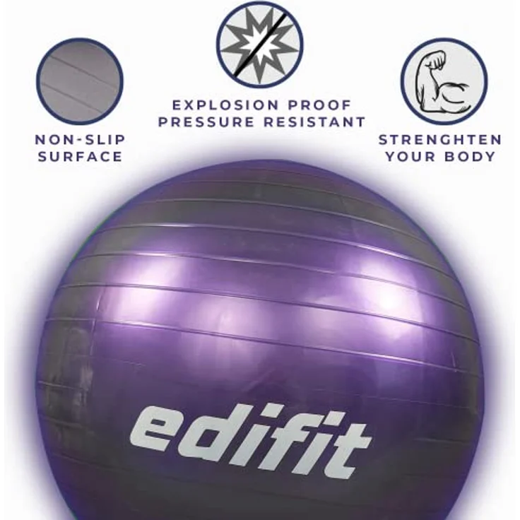 EDIFIT, Yoga Zubehör, Pilates Ball, Gymnastikball Pilatesball, 65cm, 55cm, 75cm, Schwarz, Rosa, Blau, Violett (55cm, Lila) – Bild 4