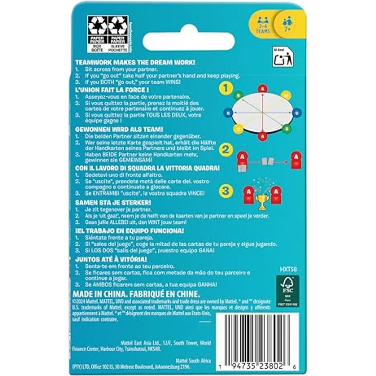 MATTEL GAMES UNO TEAMS Kartenspiel, Mehrfarbig, kooperatives Spiel für 2er Teams mit Sonderkarten und speziellen Regeln – Bild 7