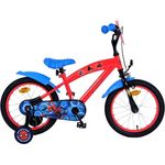Volare Kinderfahrrad 16 Zoll Disney Marvel Spiderman, Stahlrahmen, 1 Gang, Rücktritt, Stützräder, Kettenschutz, Schutzbleche - blau