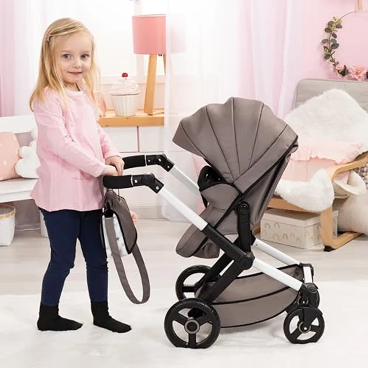 Bayer Design 17086AB Puppenwagen Xeo mit Tasche, höhenverstellbarer Griff, Schwenkschieber, wandelbar als Puppenjogger, bewegliche Vorderräder, integrierter Korb, rosa – Bild 5