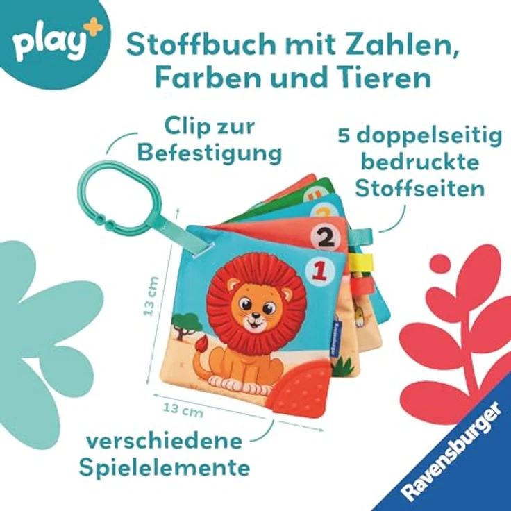 Ravensburger Greifspielzeug Play+ Mein allererstes Spielbuch: Farbenfrohes Stoffbuch zur Förderung von Zahlen und Farben für Babys ab 6 Monaten – Bild 2
