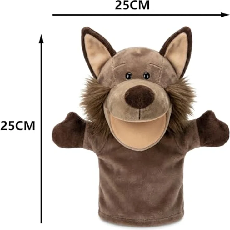 LOMTRATS Handpuppen-Set für Kinder, 4-tierige Plüsch Handpuppen mit beweglichen Mündern für Geschichtenerzählen und Unterricht, inklusive Wolf, Tiger, Löwe und Affe, ca. 25 cm groß – Bild 4