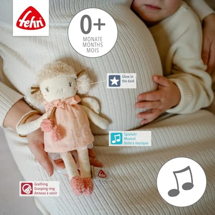 Fehn Spieluhr feehnLAND, Mini-Spieluhr Fee mit Glow-in-the-dark Bestickung, sanfter Melodie und Befestigungsbändchen – Bild 4