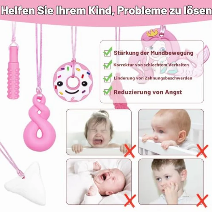 CLDY 6 Stück Sensory Chew Necklace, Beißkette aus BPA-freiem Silikon, für Kinder mit stressreduzierenden Texturen – Bild 4