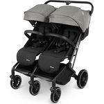 BABYGO Geschwisterbuggy GOTWICE - Geschwisterkinderwagen für 2 Kinder, Grau - Sitz- und Liegefunktion, Schwenkräder, Profilierte Gummireifen