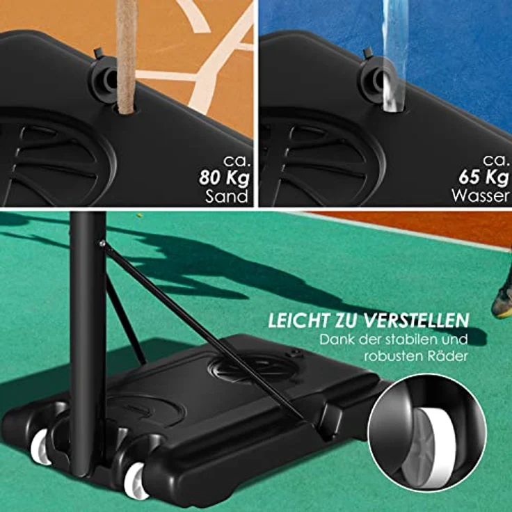 KESSER® Basketballkorb Premium mit Ständer Rollen Inkl. Basketball + Pumpe verstellbare Korbhöhe 230 bis 305 cm höhenverstellbar Korbanlage Outdoor komplett Basketballanlage für Erwachsene Kinder Schwarz - Preisvergleich – Bild 9