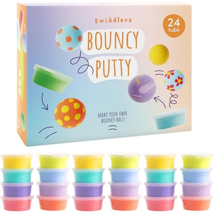 THE TWIDDLERS 24 Springknete Hüpfknete, ungiftige Kinderknete für Modellieren und Basteln - Perfektes Mitgebsel für Kindergeburtstage und sensorische Spiele
