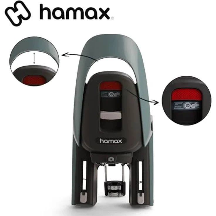 HAMAX 553102 Caress Fahrrad-Kindersitz, Befestigung Rahmenrohr, grün/schwarz, 20° Ergonomische Schlafposition, verstellbare Sitzlehne, integrierte Polsterung, neues Fußstützensystem – Bild 4