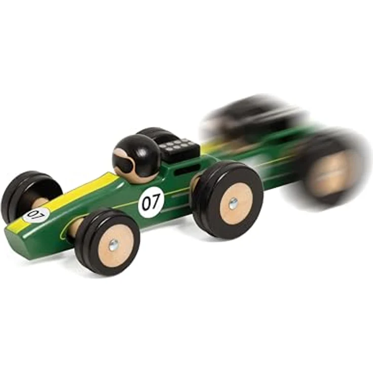 Classic World Wooden Toy Car Silverstone, grünes Holzspielzeug mit Steuerungssystem für motorische Fähigkeiten – Bild 2